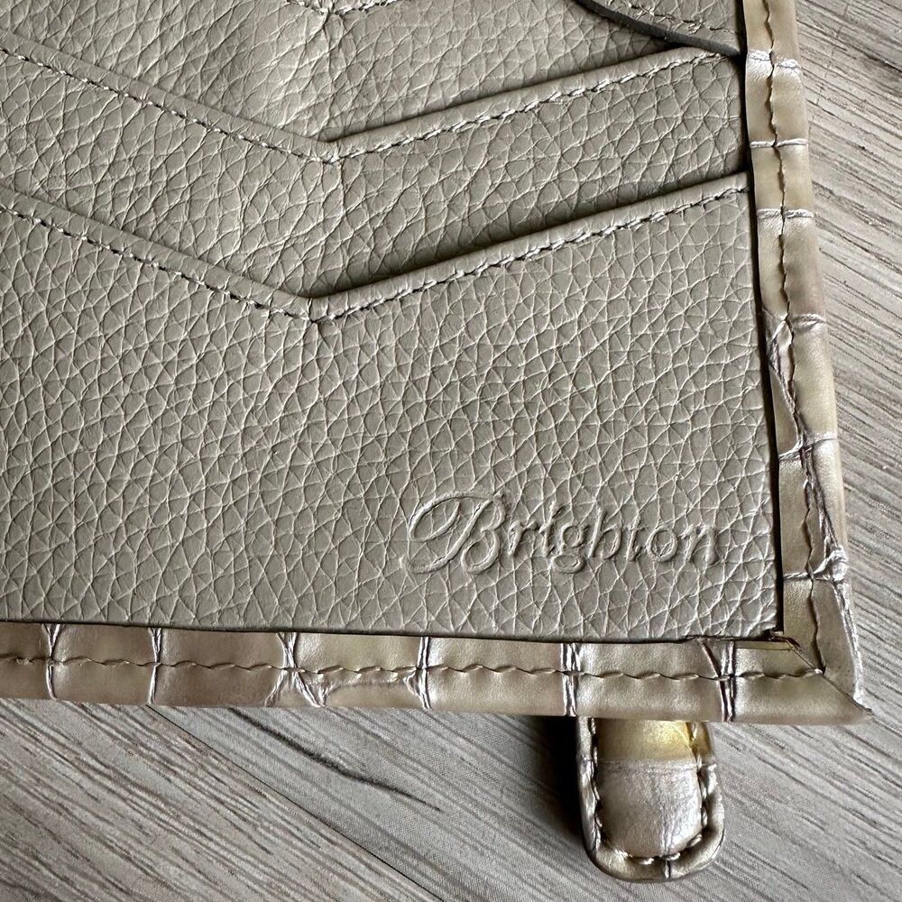 Brighton Bellissimo Heart Folio Wallet Taupe Tan Faux Croc Leather Silver Heart - Picture 6 of 7